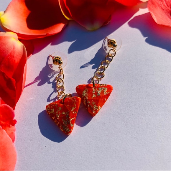 ☄️ bright orange earrings with gold detail - Picture 3 of 5